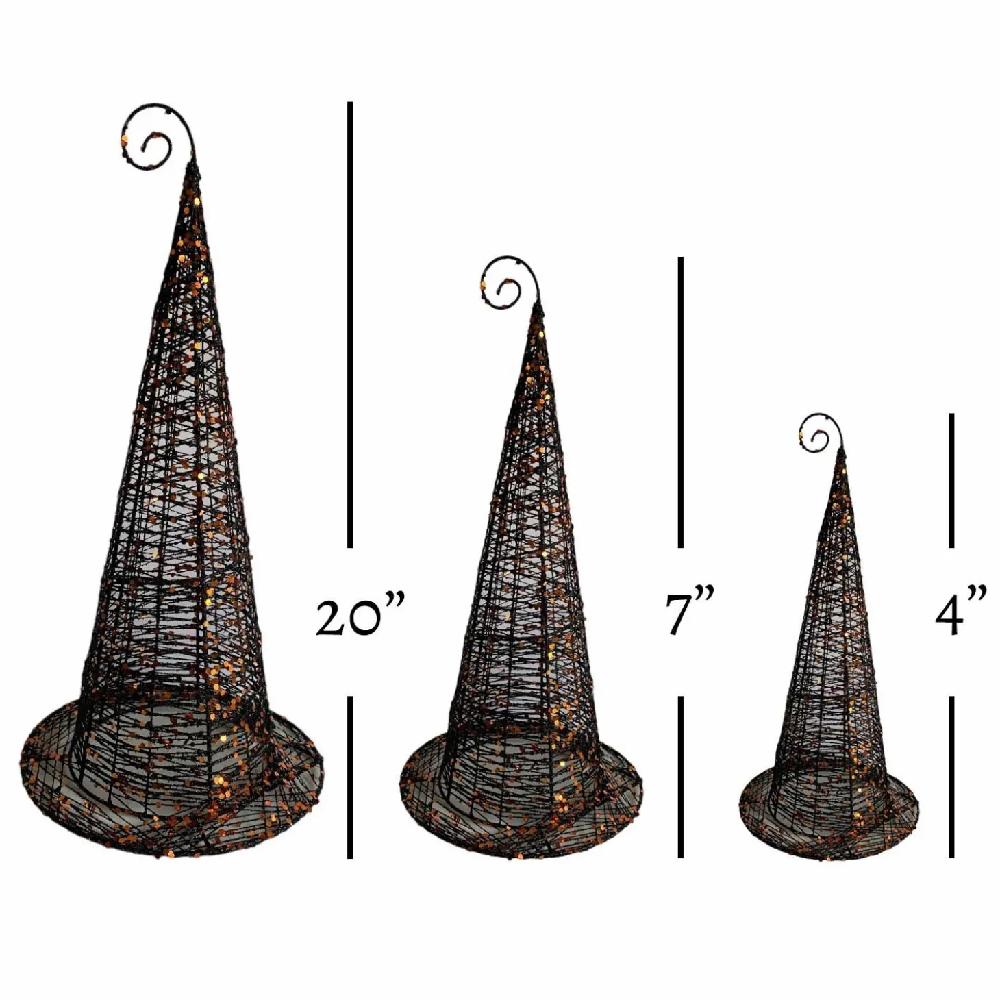 Halloween Decor>Roger's Gardens Black Wired Witches Hat With Glitter - 11" Tall To 20"Tall