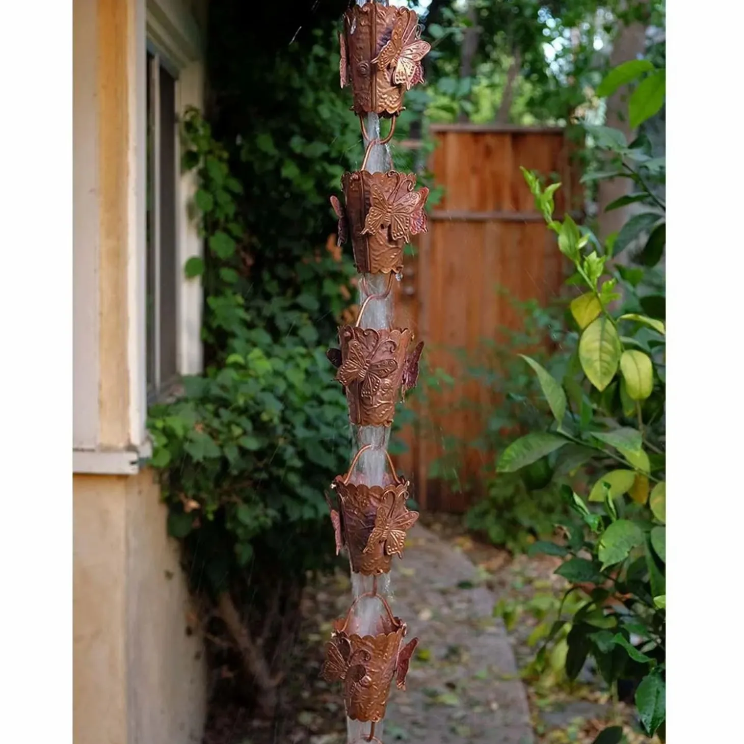 Garden Accents + Bird Feeders>Roger's Gardens Butterfly Cup Rain Chain - 8Ft Long