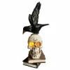 Halloween Decor>Roger's Gardens Flying Black Raven With Glowing Lighted Skull On Book - 13" Tall