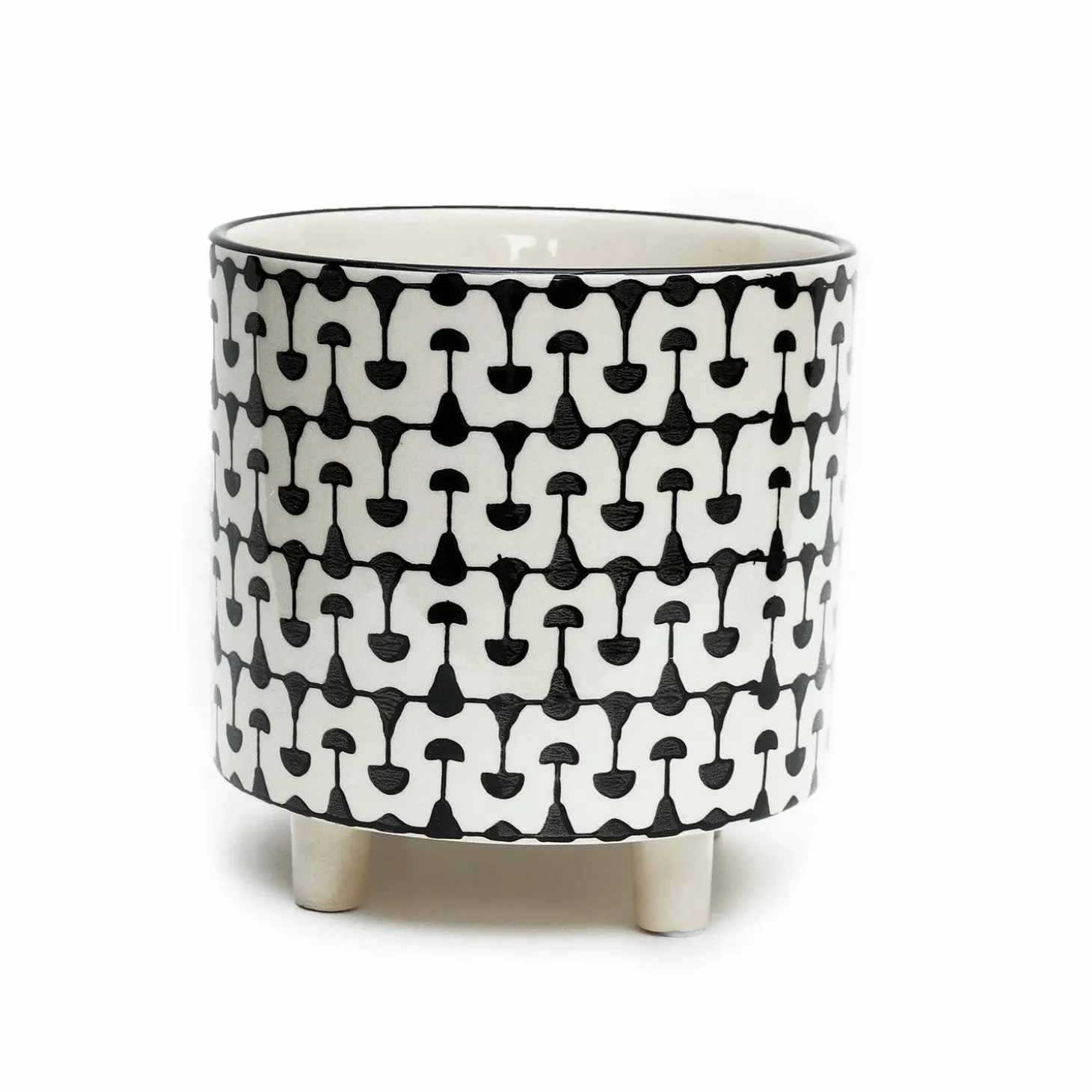 Pottery + Planters + Containers>Roger's Gardens Footed Black & Cream Planter