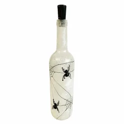 Halloween Decor>Roger's Gardens Ivory Spider Bottle With Glowing White Lights - 13" Tall