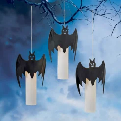 Halloween Decor>Roger's Gardens Nightwing Illuminations: Hanging Bat Candle Lights - 10" Tall - Set Of 3