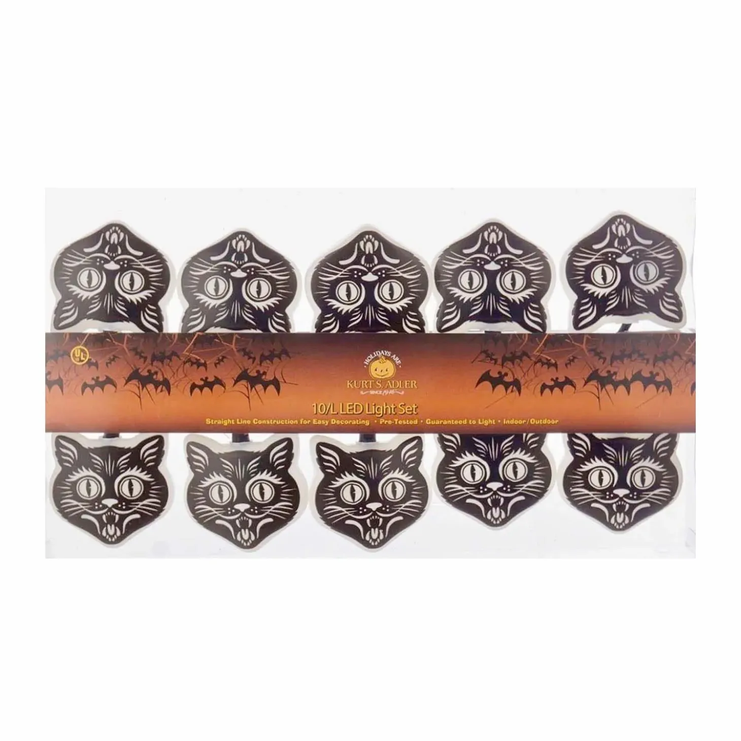 Halloween Decor>Roger's Gardens Scary Black Cats Lights - String Of 10 Lights - 2.5" Tall