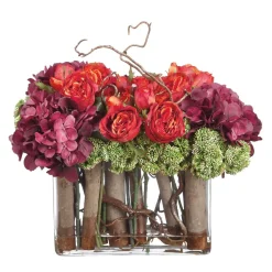 Original Design Arrangements>Roger's Gardens Silk Roses & Hydrangeas In Glass Vase