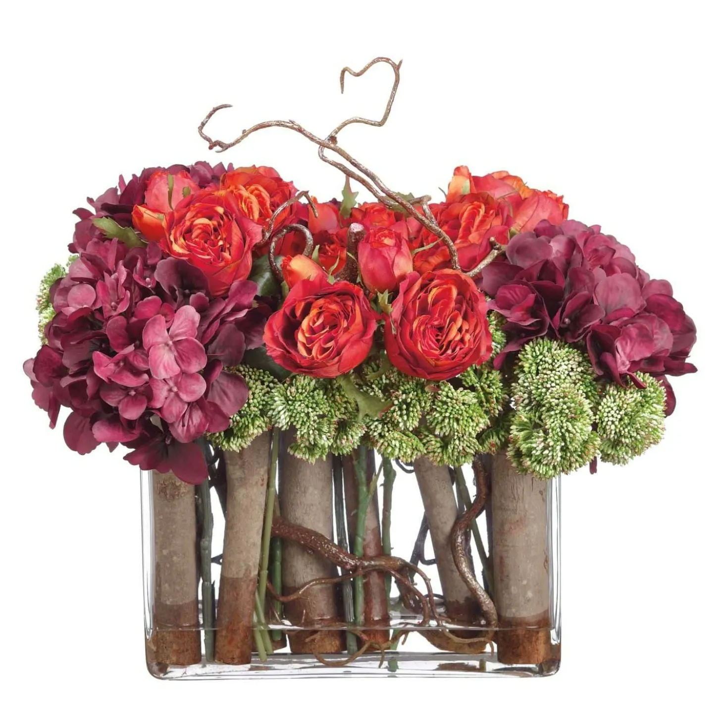 Roses>Roger's Gardens Silk Roses & Hydrangeas In Glass Vase