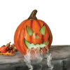 Halloween Decor>Roger's Gardens Smoking Pumpkin With Lighting Feature - 14" Tall