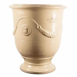 Pottery + Planters + Containers>Roger's Gardens Traditional French Glazed Anduze Ivory Vase