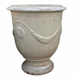Pottery + Planters + Containers>Roger's Gardens Traditional French Glazed Anduze Aged Ivory Vase