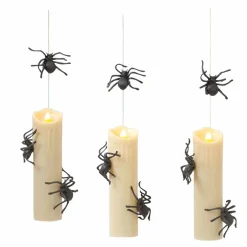 Halloween Decor>Roger's Gardens Web Of Shadows: Hanging Spider Candle Lights - 8" Tall - Set Of 3