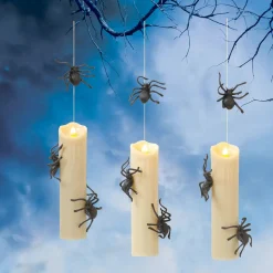 Halloween Decor>Roger's Gardens Web Of Shadows: Hanging Spider Candle Lights - 8" Tall - Set Of 3