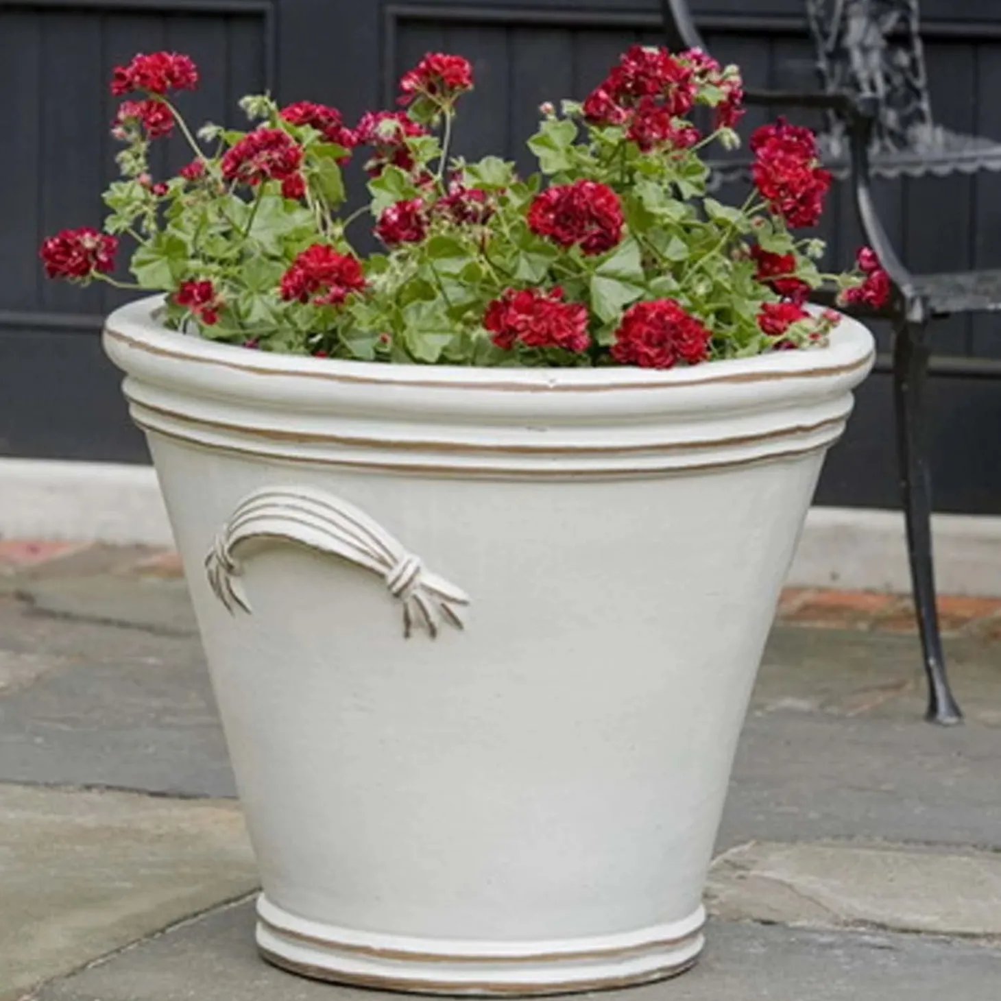 Pottery + Planters + Containers>Roger's Gardens White Fluted Handle Planter