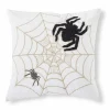 Halloween Decor>Roger's Gardens White Halloween Pillow With Embroidered Spiders & Web - 18" X 18"